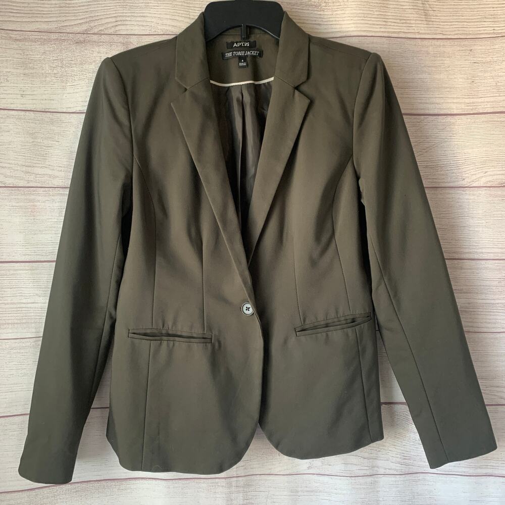 Apt. 9 Olive Green Blazer The Torie Jacket Slit Pockets Long Sleeves Size 6